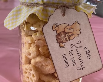 Winnie The Pooh Baby Shower Honey Jar Favor Tags A Little Yummy For Your Tummy Hunny Jar Thank You Label Tags - Set of 20