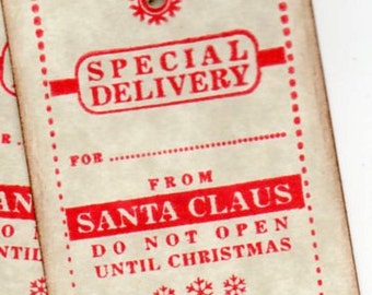 From Santa Tags Christmas Gift Tags Special Delivery From Santa Claus Label Gift Hang Tags - Rustic Vintage Style Set of 6