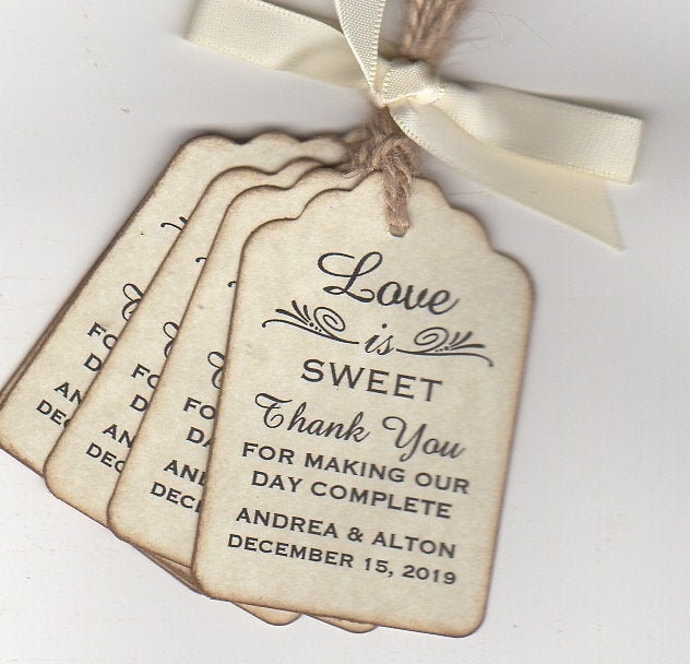 Love Is Sweet Wedding Favor Tags, Personalized Wedding Bridal Shower Tags For Candy Cookies Honey Jam Jar Favor Label Tags - Set of 50 Tags