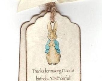 Peter Rabbit First Birthday Favor Gender Neutral Tag Beatrix Potter Storybook Party 1st Birthday Thank You Tag Label - Set of 12 Favor Tags