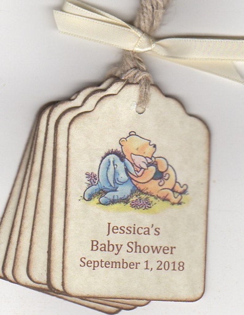 Winnie The Pooh Baby Shower Tags Personalized Pooh Thank You Favor Tags Baby Christening Birthday Party Favor Tags Set of 20 image 3