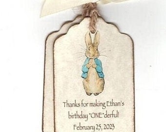 Peter Rabbit First Birthday Favor Gender Neutral Tag Beatrix Potter Storybook Party 1st Birthday Thank You Tag Label - Set of 12 Favor Tags