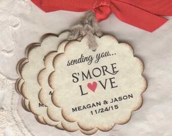 Wedding Favor Tags For Smore Wedding Favors, Personalized Tags For S'More Wedding Favors, S'more Love Tags - Rustic Vintage Style Set of 50