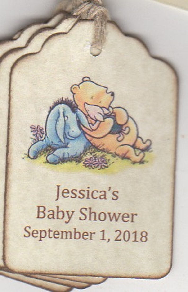 Winnie The Pooh Baby Shower Tags Personalized Pooh Thank You Favor Tags Baby Christening Birthday Party Favor Tags Set of 20 image 5