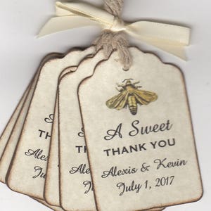 Wedding Favor Tags For Honey Jar Pots A SWEET THANK YOU Personalized Bee Label Favor Tags Romantic Rustic Vintage Style Set of 50 Tags