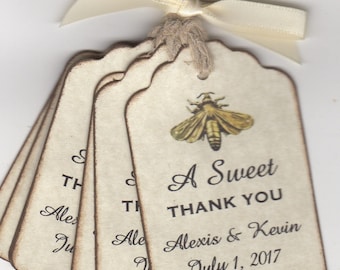 Wedding Favor Tags For Honey Jar Pots A SWEET THANK YOU Personalized Bee Label Favor Tags Romantic Rustic Vintage Style Set of 50 Tags