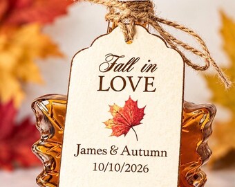 Fall  Wedding Favor Party Tags  Fall in Love Autumn Wedding Bridal Shower  Party Favor Labels Autumn Leaf  Thank You Tags - Set of 50 Tags
