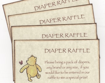 Winnie The Pooh Baby Shower Diaper Raffle Invitation Add On Cards For Game Prize Drawing - Set of 10 - Rustic Vintage Style