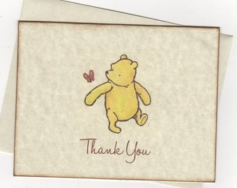 Tarjetas de agradecimiento clásicas de Winnie the Pooh para baby shower, plegadas, con sobres, de género neutro - Juego de 10