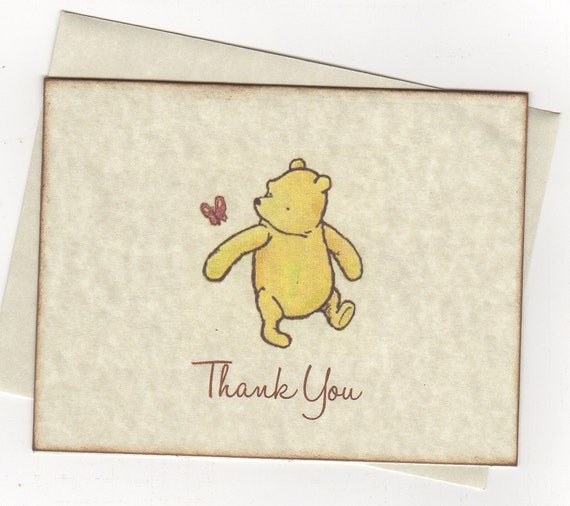 CLASSIC Winnie The Pooh Baby Shower Folded Thank You Note Cards Gender Neutral With Envelopes - Set of 10 Cards