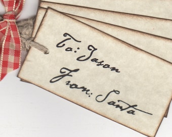 Personalized From Santa Gift Tags Handmade Santa Claus gift Tags, Christmas Gift Tags with Santa’s Signature From Santa Gift Tag -set of 6