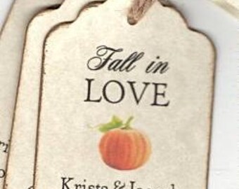 Fall in Love Wedding Favor Tags, Wedding Bridal Shower Tags, Fall Autumn Pumpkin Thank You Label Gift Tags - Set of 50 Tags