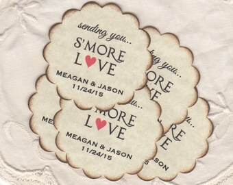 Smore Love Wedding Favor Stickers Personalized Wedding Labels S'more Love Stickers - Vintage Inspired Set of 10