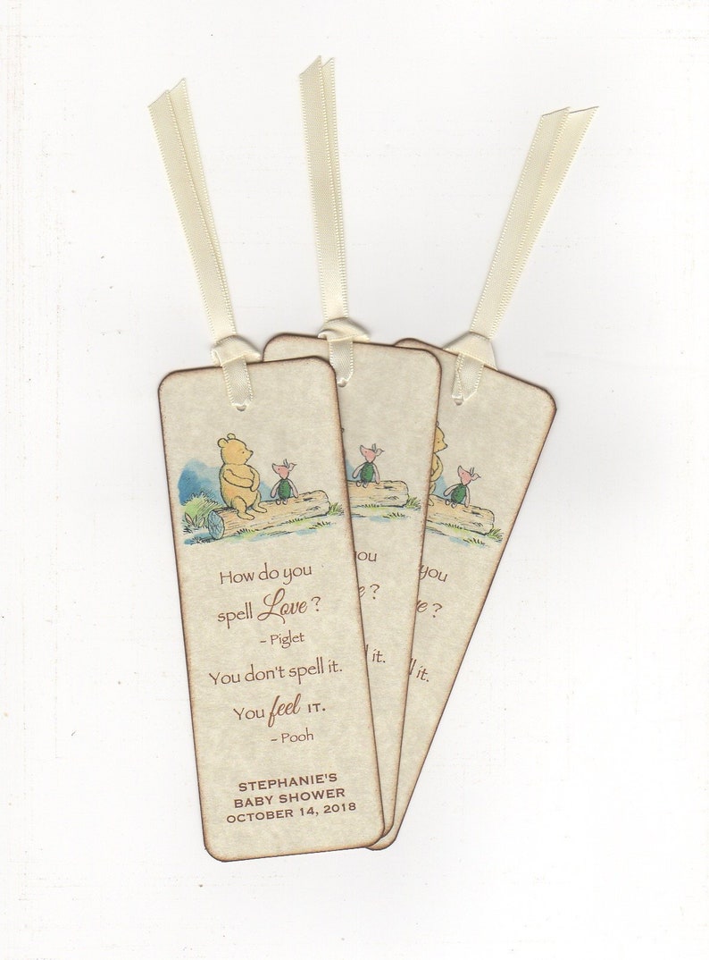 Winnie The Pooh Baby Shower Bookmark Favors Pooh Eeyore Piglet Birthday Party Bookmark Favor Gender Neutral Rustic Vintage Style Set of 10 image 1