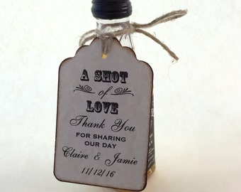 SHOT OF LOVE Wedding Favor Thank You Mini Liquor Bottle Favor Label Tags Bridal Shower Birthday Party Shot Glass Label Tags - 50 Tags