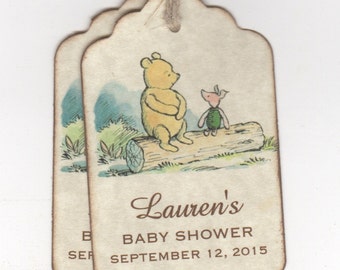 Winnie The Pooh Baby Shower Thank You Personalized Favor Gift Tags Christening Birthday Party Favor Tags - Rustic Vintage Style Set of 20