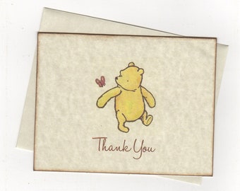 Winnie The Pooh Baby Shower Folded Thank You Note Cards Gender Neutral With Envelopes - Set of 10 Cards