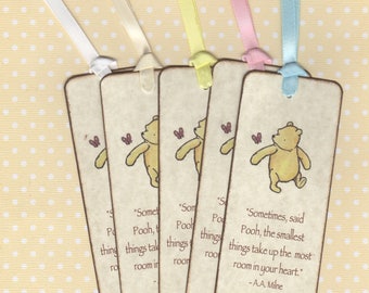 Winnie The Pooh Baby Shower Bookmark Favors, Birthday Party Bookmark Favors, Gender Neutral - Rustic Vintage Style Set of 10,