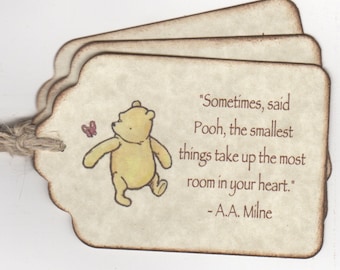 Winnie The Pooh Baby Shower Favor Tags Baby Christening First Birthday Party New Baby  Label Tags - Rustic Vintage Style Set of 20