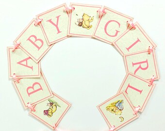 Classic Winnie The Pooh Baby Shower Banner Baby Girl Pooh Shower Banner Bunting Garland Sign Party Decoration