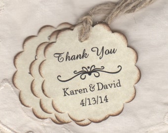 Wedding Tags Personalized For Thank You Gift, Wedding Bridal Shower Favor Favors - Vintage Style Set of 50