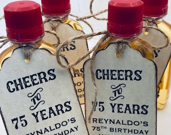 Personalized Birthday Party Thank You Gift Favor Tags All Age Cheers To Years Mini Liquor Wine Bottle Label Tag Label  - Set of 12