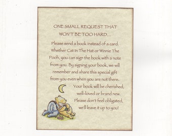 Winnie The Pooh Baby Shower Bring A Book Card Book Request Invitation Add On Cards Send A Book Request - Set of 10