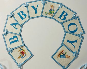 Peter Rabbit Baby Shower Banner Baby Boy Bunny Shower Bunting Garland Beatrix Potter Storybook Banner Party Decoration