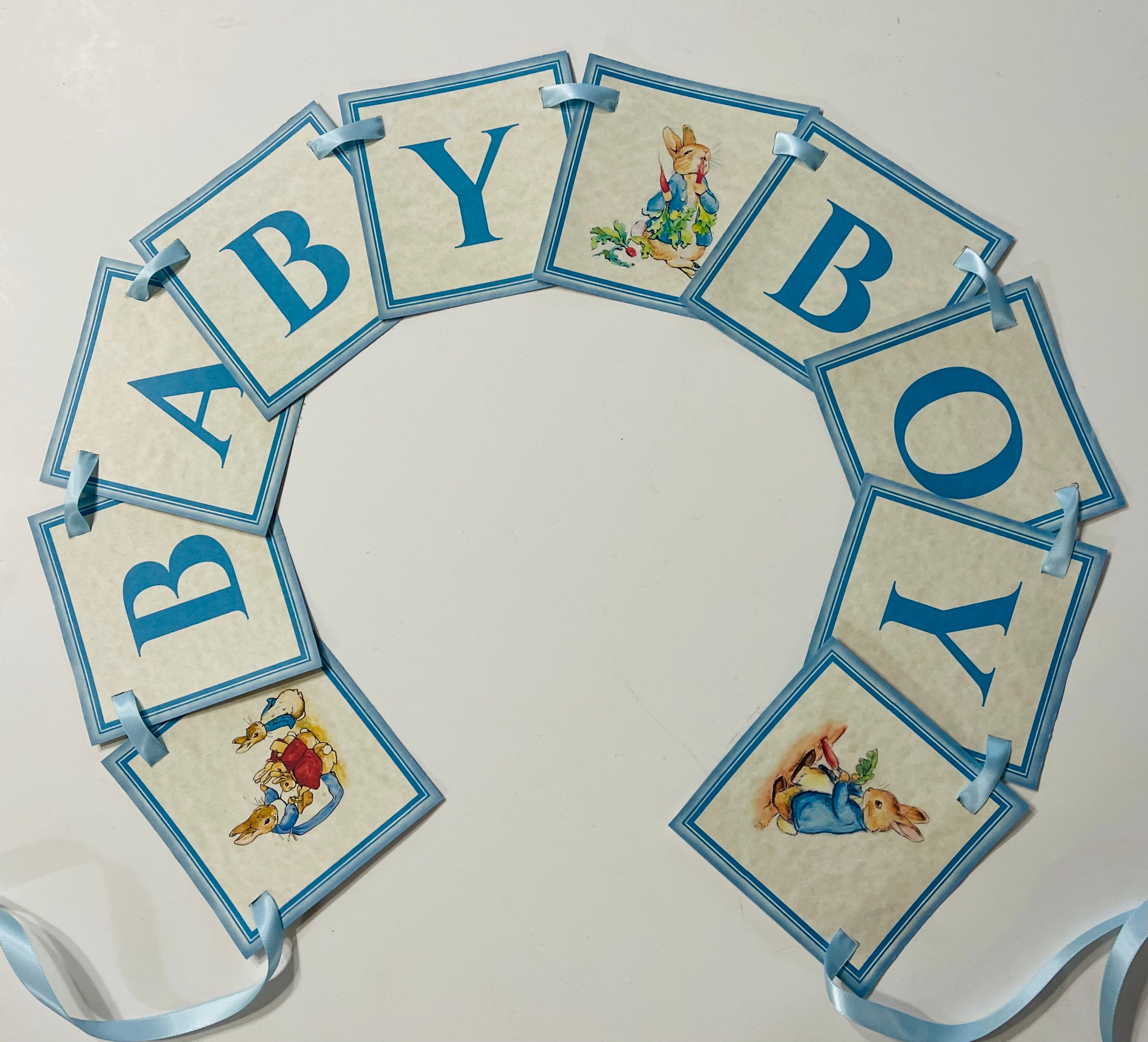 Peter Rabbit Baby Shower Banner Baby Boy Bunny Shower Bunting Garland Beatrix Potter Storybook Banner Party Decoration