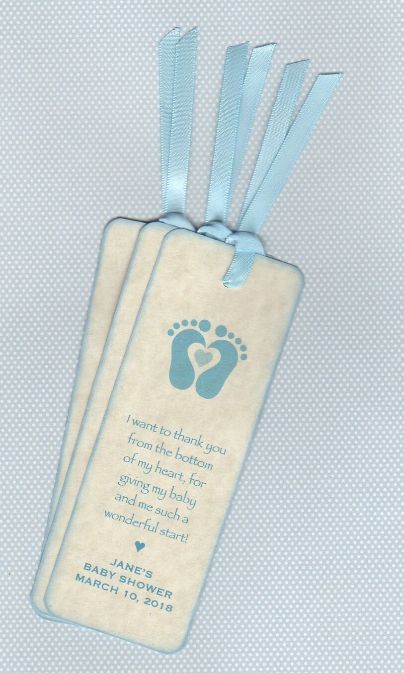 Baby Shower Bookmark Favor Boy Blue Footprint Favor Bookmarks | Etsy