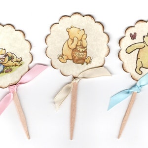 Winnie The Pooh Baby Shower Cupcake Topper Picks Cake Toppers Birthday Party Cupcake Picks Storybook toppers Gender Neutral  - Set of 10