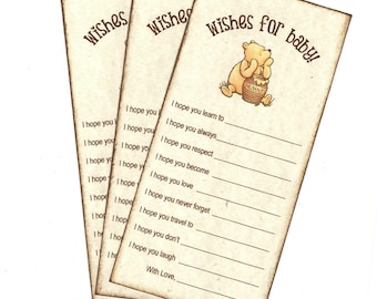 Winnie The Pooh Baby Shower Wishes For Baby Wish Cards Advice Cards Pooh With Honey Hunny Jar - Rustic Vintage Style - Set of 10 Cards