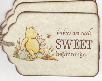 Classic Winnie The Pooh Baby Shower Favor Tags For Baby Shower Favors And Gifts, Tags For Honey Jars Cookies Candy Favors - Set of 20