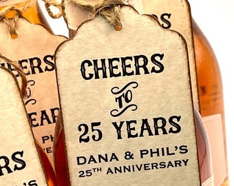 Personalized Birthday or Anniversary Party Mini Liquor Wine Bottle Favor Tags Thank You Favor CHEERS To Years Labels  - Set of 12