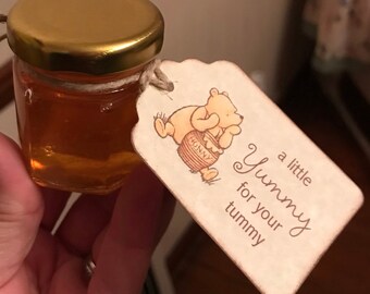 Winnie The Pooh Baby Shower Party Favor Tags, Baby Christening Birthday Party A Little Yummy for Your Tummy Tags - Vintage Style Set of 20