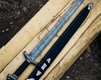 Handmade Damascus Viking Sword with Scabbard – Gift for Him, Dad, Husband – Collectible Medieval Blade
