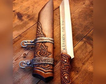 Handgjord saxisk kniv i vikingastil | Present till pappa och make | Rustik väggdekoration