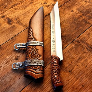 Cuchillo sajón artesanal estilo vikingo / Regalo para papá y esposo / Decoración rústica de pared