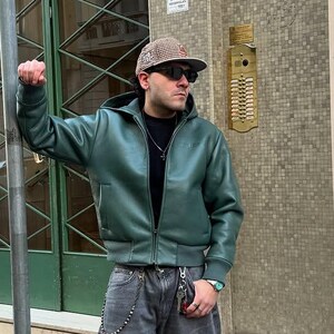 Vintage 80s Brown Distressed Leather Bomber Jacket, Retro