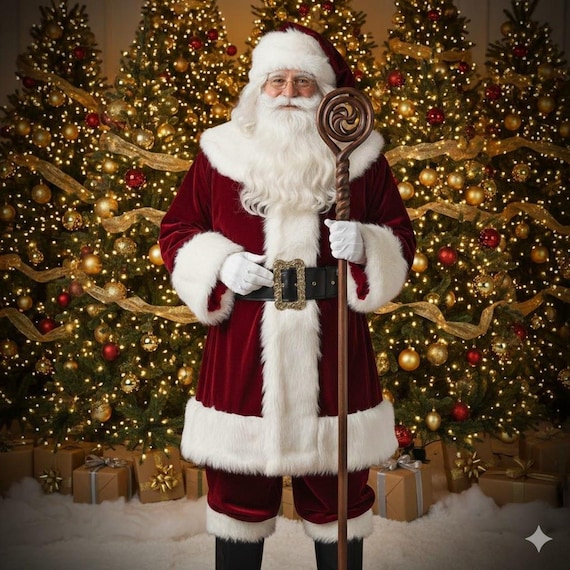 christmas dress up for men Deluxe Velvet Santa Claus Costume – Fur Trim Suit Outfit With Hat – Holiday Custom Santa Suit for Men Gift Elegant