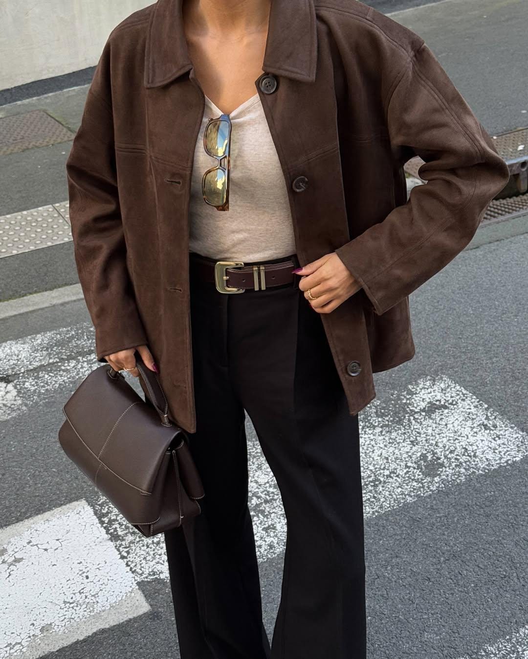 Brown Suede Oversized Jacket for Women | Casual Spring Fall Outerwear | Vintage Style Coat with Pockets | Chic Minimalist Look