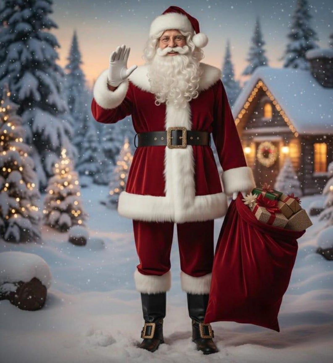Red Santa Claus Costume Set With Hat and Leather Belt Premium Red ...