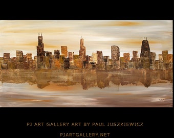 Chicago Scape Knife Huge modern Abstract by Paul Juszkiewicz brown cognac