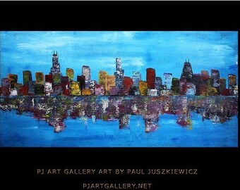 Unique Chicago Cityscape Knife Abstract by Paul Juszkiewicz blue urban multicolor skyline