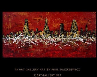 Chicago Cityscape skyline Knife Abstract by Paul Juszkiewicz  red black