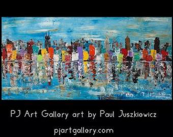 Unique New York City Scape Knife Abstract by Paul Juszkiewicz blue urban multicolor