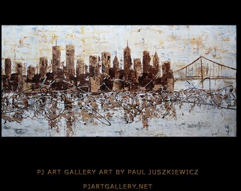 New York City Scape Knife Abstract by Paul Juszkiewicz 60"x30" Twin Towers - Free Shipping