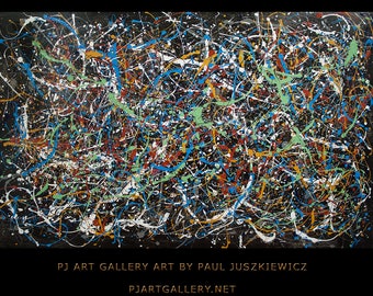 Enormous Splash III abstract  by Pawel Juszkiewicz Huge Pollock style 74x48