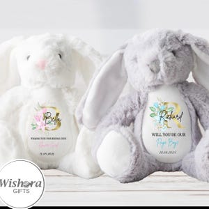 Cadeaux de Demande en Mariage Personnalisés | Peluches, Ornements et Bracelets pour Demoiselles et Garçons d'Honneur | Avec Nom et Date