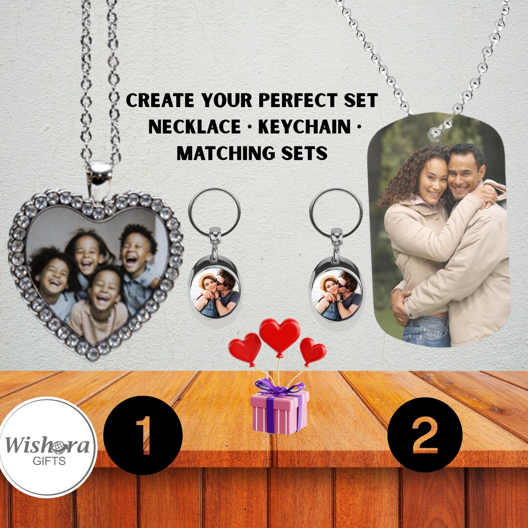 Personalized Photo Necklace Keychain Set | Custom Keepsake Gift - Etsy
